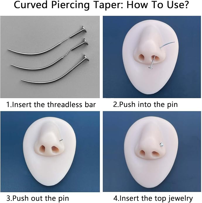 G23 Titanium Threadless Piercing Taper 16G/18G/20G Flat Back Earring Applicator Tool Insertion Pin for Push In Nose Lip Ear Tragus Helix Body Piercing Jewelry Stretcher Assistant Tool