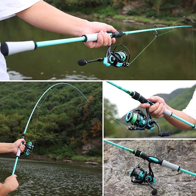 One Bass Spirit Flame Fishing Rod Reel Combo, Spinning Fishing Pole with Graphite 2Pc Blanks, Stainless Steel Guides