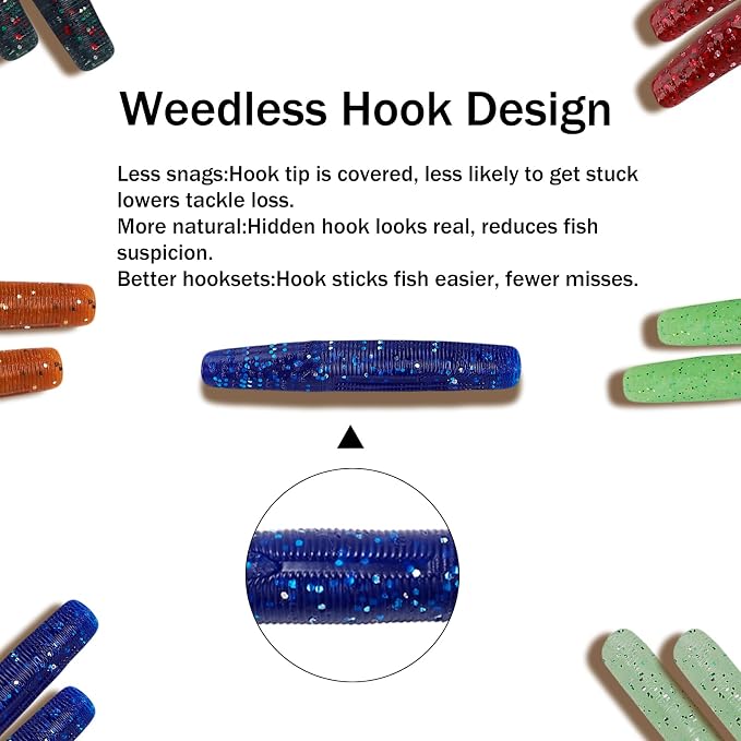 Soft Plastic Worms for Bass Fishing - Salted Soft Plastic Fishing Lures with Hook Slot 2.6in Saltwater Freshwater Bass Baits FS/RE-11