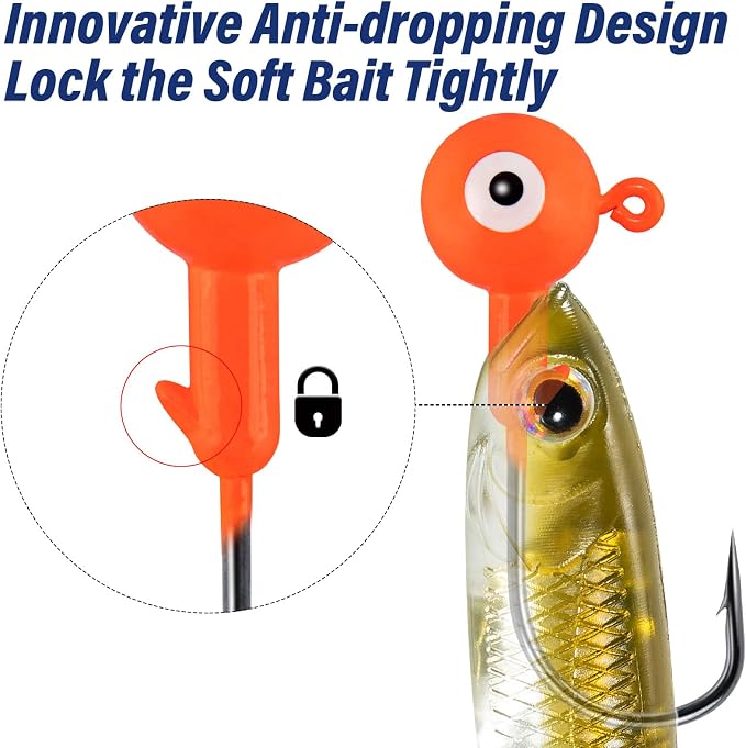 Alwonder 10-Pack Round Fishing Jig Heads, Bass Ball Jigs Hooks 3D Eyes High Carbon Steel 1/8-1/2OZ Pompano Jig Head Saltwater Freshwater Jigs Heads for Fishing Pompano Bass Trout Walleye Striper