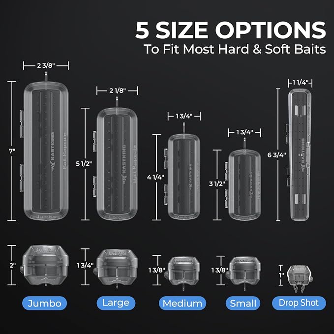 KastKing Bait Kapsule – Lure Cover with Vent Holes, Protects Hooks, Multiple Sizes (S, M, L, Jumbo,Drop Shot) - Multiple Attachments for Freshwater & Saltwater Fishing Gear. Patent Pending.