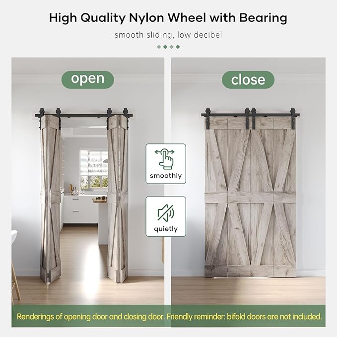 52" Bifold Sliding Barn Door Hardware Track Kit,Side Mounted Black J Shape Roller,Smoothly and Quietly,Assembly Easy,Fit Four 12" Bi-Folding Doors (Door Not Included)
