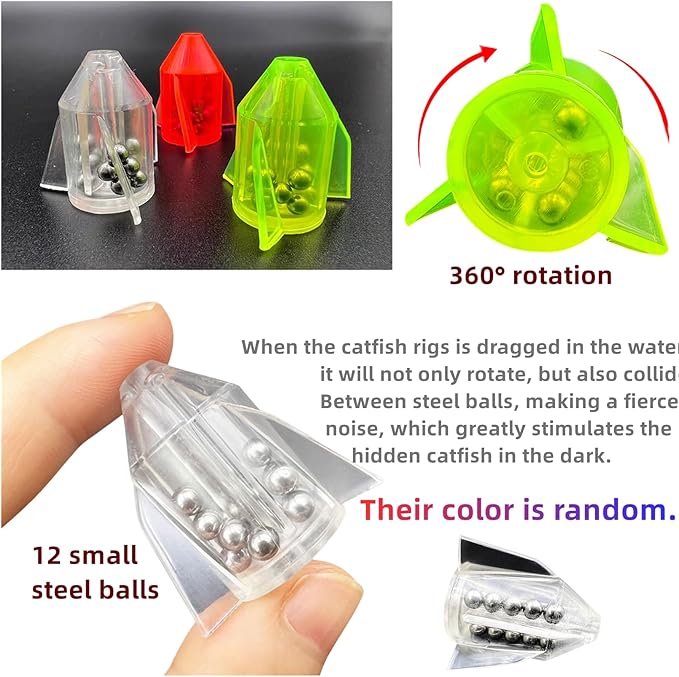 6Pcs Catfish Fishing Rigs Ready Kit，2 in 1 Rotating rattles/Double Rattles Beads, Float Rigs Tackle Santee Rig Peg Catfish，Free Adjustment in freshwter and Saltwater