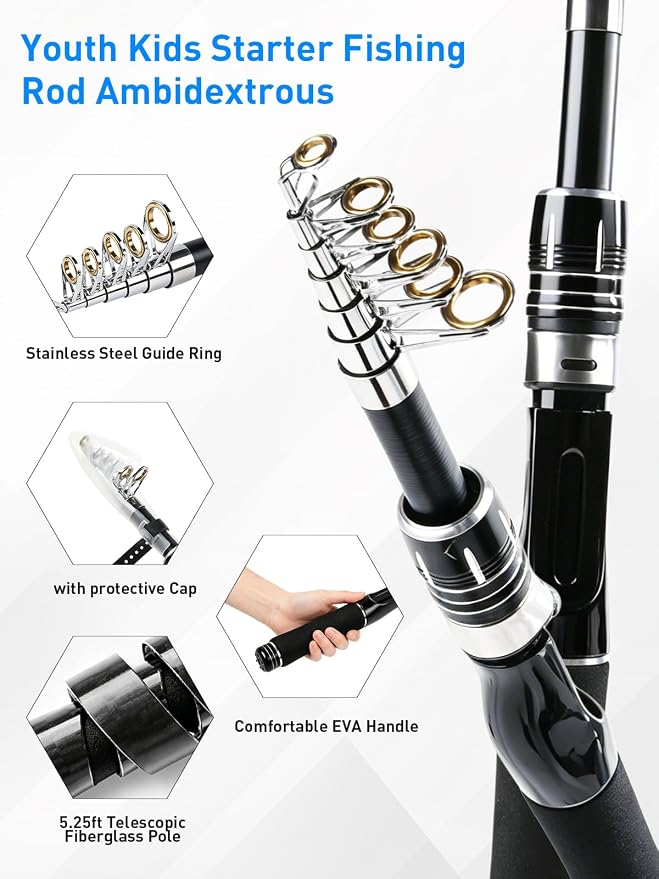 Fishing Pole Kit, Carbon Fiber Telescopic Fishing Rod and Reel Combo with Spinning Reel, Line, Bionic Bait, Hooks and Carrier Bag, Fishing Gear Set for Beginner Adults