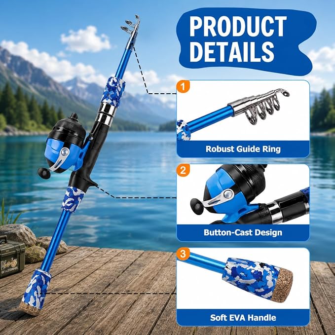 Catapult Fishing Rod Combo with Spincast Reel & Complete Tackle Kit, Slingshot Casting System, 15-25M Distance for Beginners