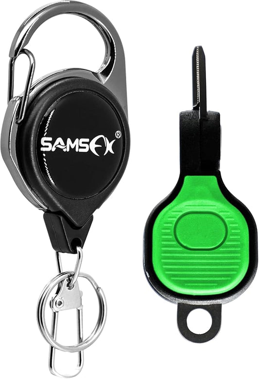 SAMSFX Fishing Nipper with Retractable Tether, Stainless Steel Blades that Cut Braid, Mono and Fluoro Lines, SNIP, Fishing Line Cutters (Green)
