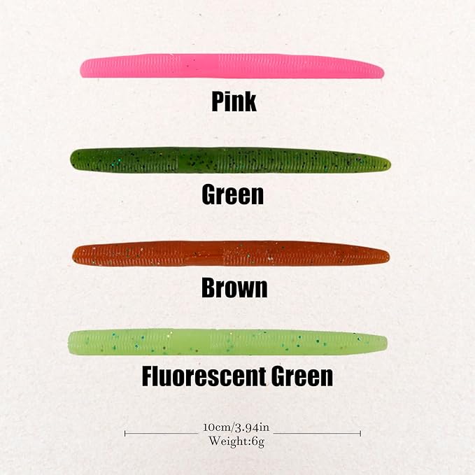 Soft Plastic Worms for Bass Fishing - Salted Soft Plastic Fishing Lures with Hook Slot 3.94in Saltwater Freshwater Bass Baits FS/RE-04