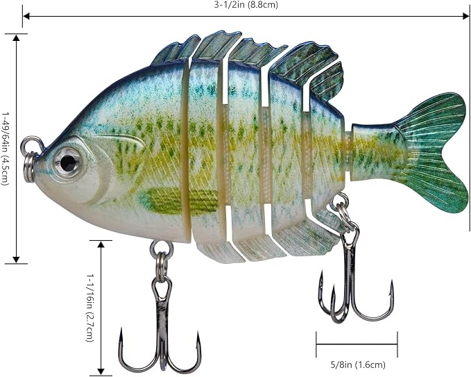 BASSDASH SwimPanfish Multi Jointed Panfish Bluegill Swimbaits Hard Topwater Bass Lures Fishing Lure Crank Saltwater 3.5in/0.85oz