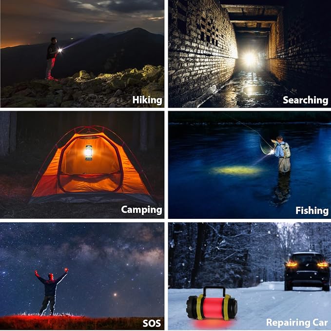 BOBKID 2 Pack Camping Lantern, Outdoor LED Camping Light, Rechargeable Flashlights with 1000LM, 6 Modes, IPX5 Waterproof Portable Emergency Camp Light for Hurricane Survival - Yellow