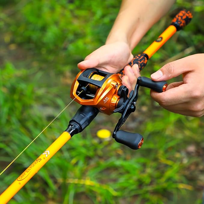 Sougayilang Baitcaster Combo – IM7 Graphite M/MH 2-Piece Travel Rod, 6.3:1 High-Speed Reel,18LB Drag for Bass, Catfish, Trout, Panfish