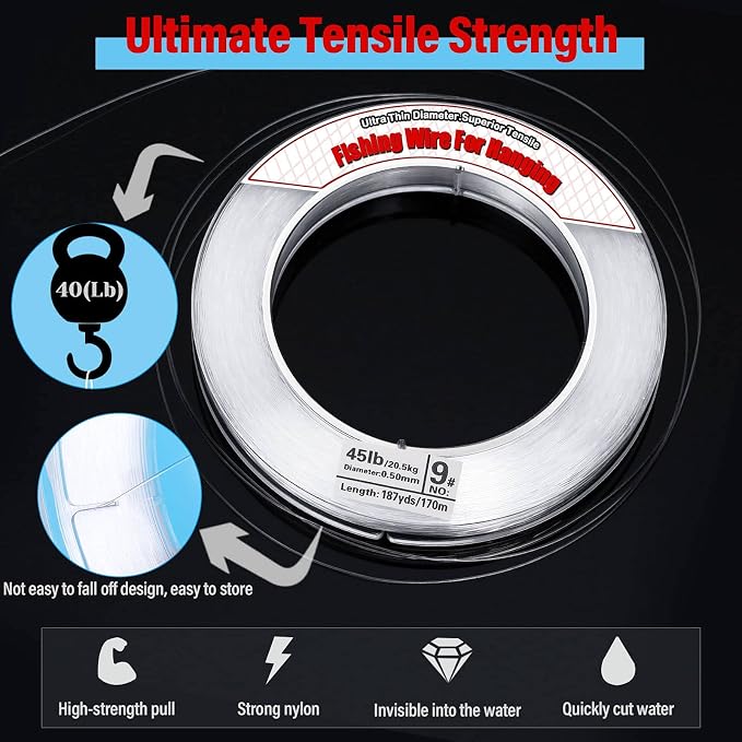 Clear Fishing Wire, Acejoz 656FT Fishing Line Clear Invisible Hanging Wire Strong Nylon String Supports 40 Pounds for Balloon Garland Hanging Decorations