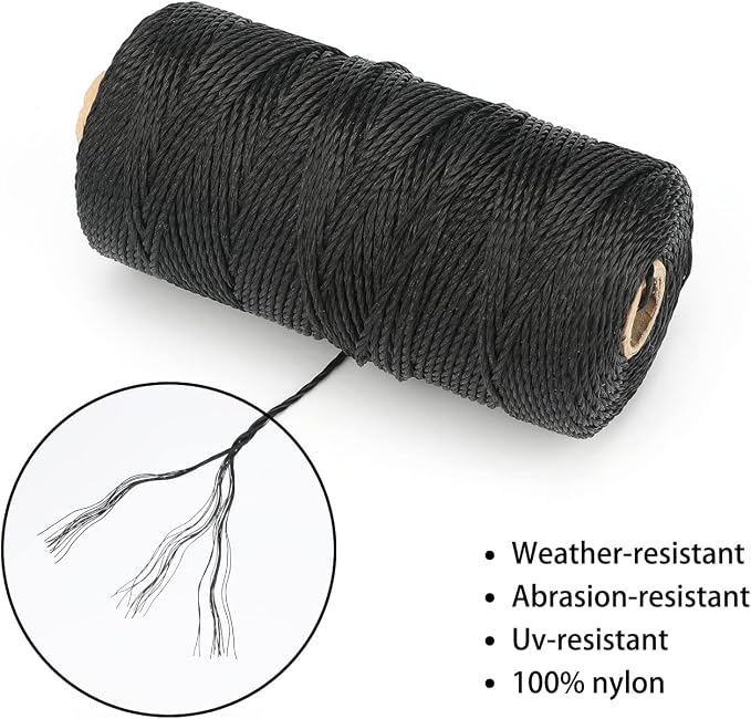 jijAcraft 426 Feet Black Nylon Twine #36 Mason Nylon String Line, Gardening Nylon String, Durable Twisted Construction String Building Line for Climbing Plants, Gardening, Crafting
