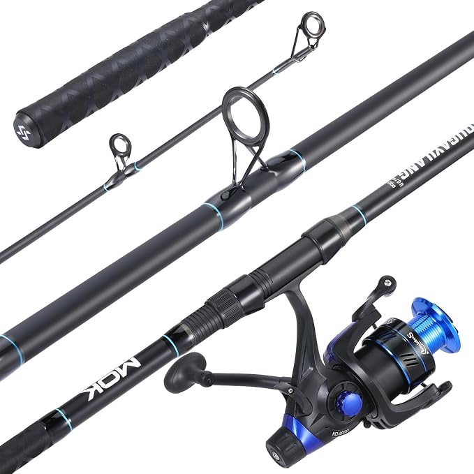 Sougayilang Surf Fishing Rod Combo Medium/Heavy 3 Piece Baitfeeder Spinning Combo with 4000 Size Reel for Travel (10FT Rod with 4000 Reel)
