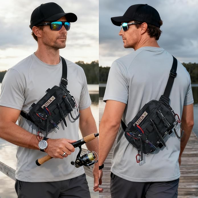Outdoor Chest Bag for Men, Water-Resistant Fishing Chest Pack, Tactical Vest for Running, Cycling, Hiking