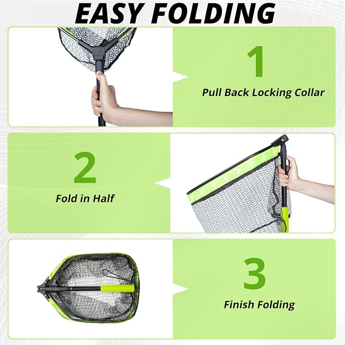 Floating Fishing Net, Collapsible Landing Net, Fish Net with Rubber Coated Polyethylene Netting for Bass, Trout, Fly Fishing, Kayak & Boat Fishing
