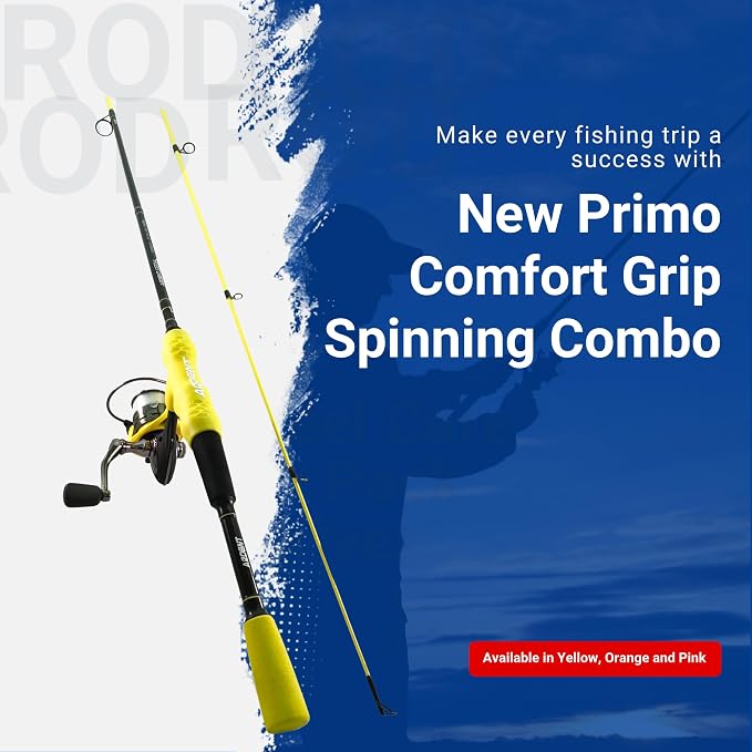 Ardent Primo Comfort Grip Fishing Rod and Reel Combo, Yellow, 5.1:1 Gear Ratio and 4+1 Ball Bearings, 2000 Size Reels, Reduce Hand Fatigue and Irritation, Spinning Pole for Freshwater Fish