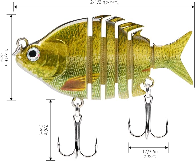 Bassdash SwimPanfish 0.34oz Hard Swimbaits Multi Jointed Topwater Trout Bass Fishing Crank Lure for Freshwater and Saltwater
