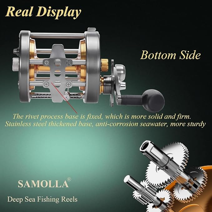 Sea Fishing Reel 44-66 LB Max Drag Saltwater Round Conventional Trolling Reel Aluminum CNC 2.8:1/4.4:1 Gear Ratio 5+1/7+1 Bearings for Tuna Salmon Marlin