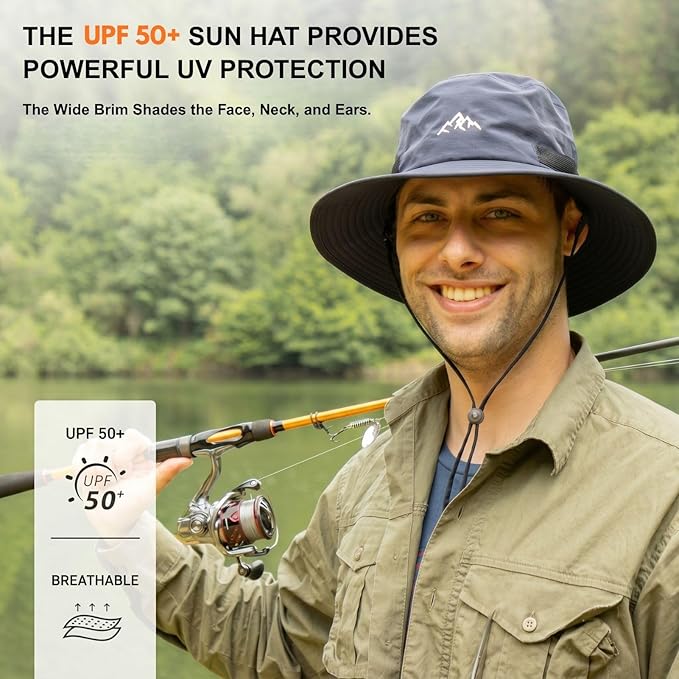 TOP-EX L/XL/XXL UV50+ Waterproof Bucket Sun Hat for Fishing Golf Hiking All-Weather Outdoor Rain Hat Stiff Brim