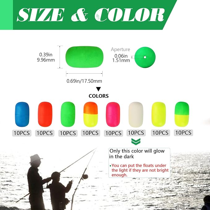 Dovesun 220/104/80/60/54/52/42pcs Pompano Rig Floats for Surf Fishing Foam Bobbers for Fishing Fly Fishing Bobbers Floats Bright Color Kit/Round/Cylindrical/Heart/Bullet/Pill/Spin Shape