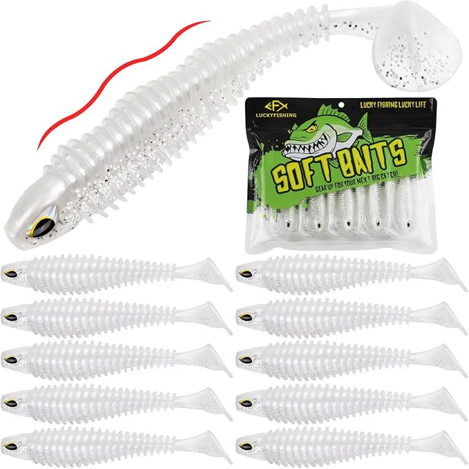 LUCKYFISHING Paddle Tail Swimbaits 10/16/20 PCS Fishing Lures Soft Plastic Lures for Trout Crappie Walleye Soft Baits for Bass Fishing Freshwater Saltwater 4.1/3.5/3/2.5 Inch