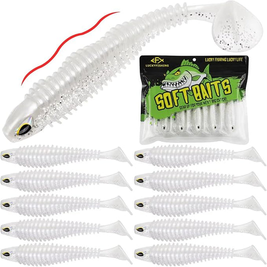 LUCKYFISHING Paddle Tail Swimbaits 10/16/20 PCS Fishing Lures Soft Plastic Lures for Trout Crappie Walleye Soft Baits for Bass Fishing Freshwater Saltwater 4.1/3.5/3/2.5 Inch