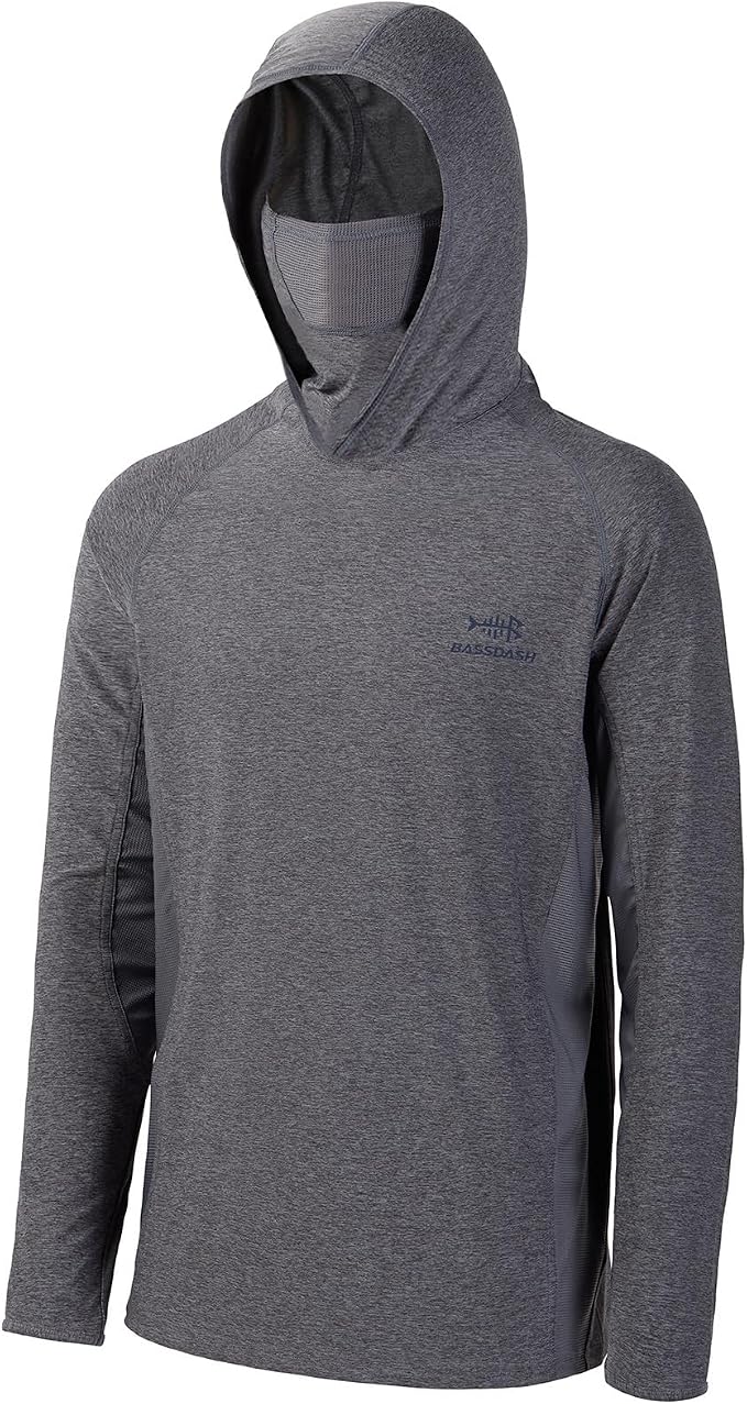 BASSDASH UPF 50+ Men’s Long Sleeve Fishing Shirt with Mask UV Neck Gaiter Hoodie