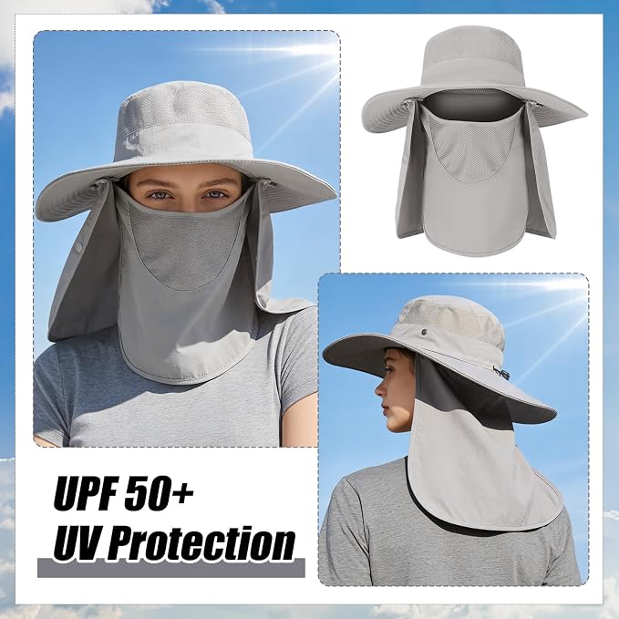 4 Pack Sun Hats for Men Women UPF 50+ Wide Brim Fishing Bucket Hat Summer Outdoor UV Protection Adjustable Neck Flap