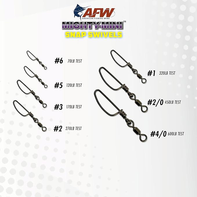 American Fishing Wire Fishing Swivels - Mighty Mini 100% Stainless Steel Snap Crane Swivels, 3X Stronger Than Brass, For Terminal Tackle Box, Up to 600lb Test - Fishing Gear for Fishing Line Leaders