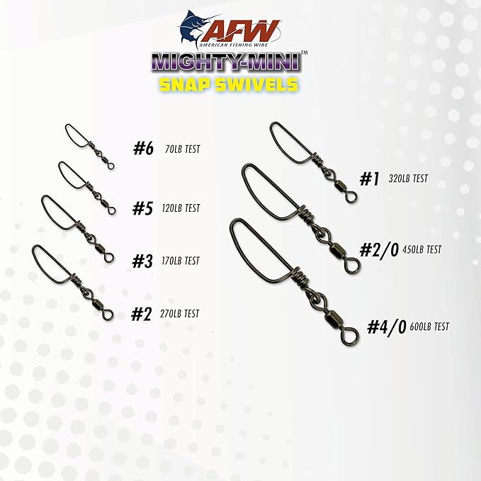American Fishing Wire Fishing Swivels - Mighty Mini 100% Stainless Steel Snap Crane Swivels, 3X Stronger Than Brass, For Terminal Tackle Box, Up to 600lb Test - Fishing Gear for Fishing Line Leaders