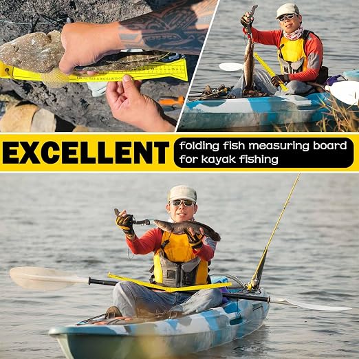 Fish Measuring Board - 32in Folding Fishing Ruler Lightweight Bump Board - Easy to Read and Portable Crab & Fish Measure Device, Fish Ruler for Boat, Kayak, Yellow