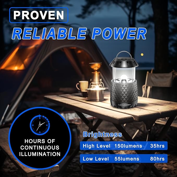 LED Camping Lantern – Collapsible, Waterproof, White Bright Light for Power Outages, Hurricanes, Storms & Outdoor Use – Indoor Emergency & Hiking Gear – Black