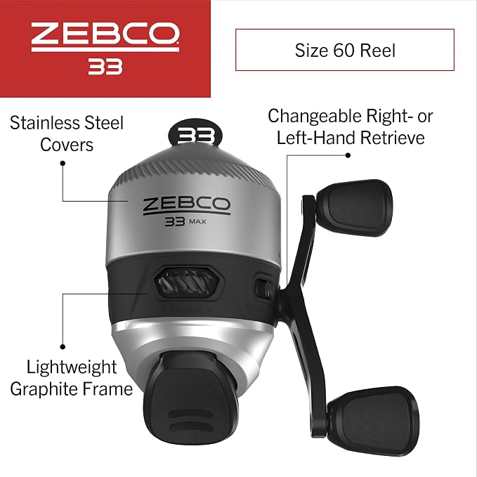 Zebco 33 Spincast Fishing Reel, Right or Left-Hand Retrieve, Pre-Spooled with Zebco Cajun Line