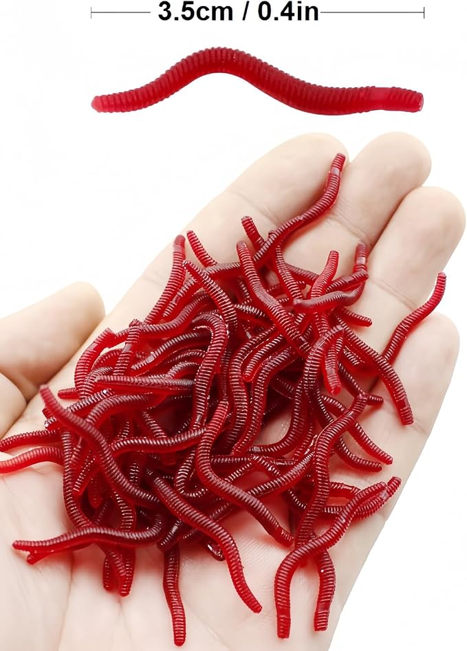 Red Soft Worm Lures for Bass Fishing - Lifelike Artificial Earthworm Baits for Freshwater & Saltwater