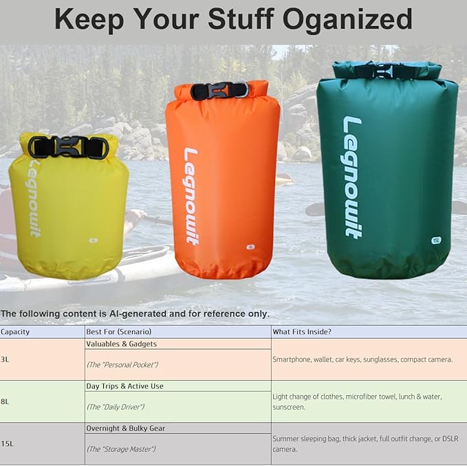 Dry Bag, 3 Pack/5 Pack Waterproof Lightweight Small & Large Dry Sacks for Outdoor Camping, Backpacking, Kayaking, Boating, Travel and More