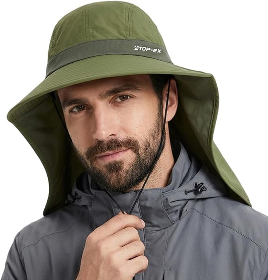 TOP-EX Cooling Sun Hat with Neck Flap – UPF 50+ Wide Brim Breathable Hat for Hiking, Fishing & Big Heads