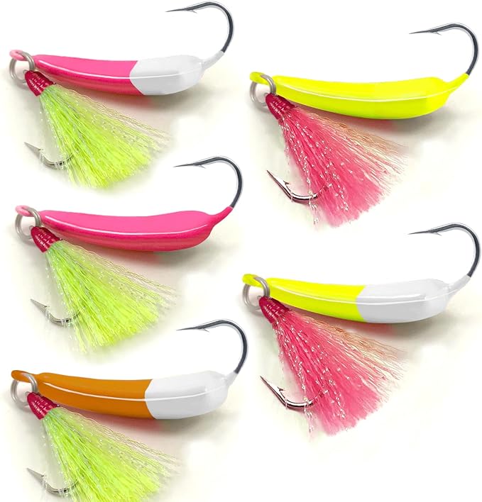 5 Pack Fishing Jig Heads, Swimbait Jigs Pompano Jigs with Teaser Hooks, Surf Fishing Jigs Saltwater Jig Heads Stand Up Jig High Carbon Steel O'Shaughnessy Hooks jigs