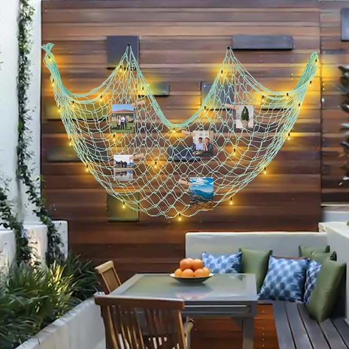 2 Pack Decorative Fishing Net, Large 5x10 ft Green Decor Fishnet for Hanging Stuffed Animals & Party Decorations, Nautical Netting for Birthday, Baby Shower, Pirate, Mermaid, Hawaii, Ocean Theme Party