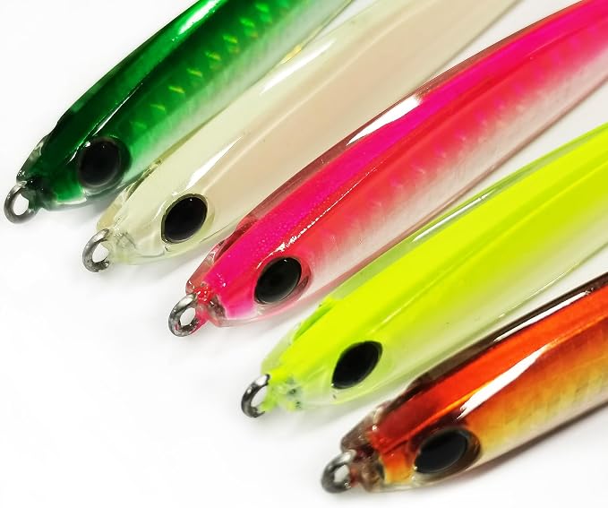 Kmucutie 5 Pieces Epoxy Resin Fishing Jig Lure Great for Inshore and Offshore Game Fish,Artificial Lures for Grouper,Dogtooth,Bass Salmon