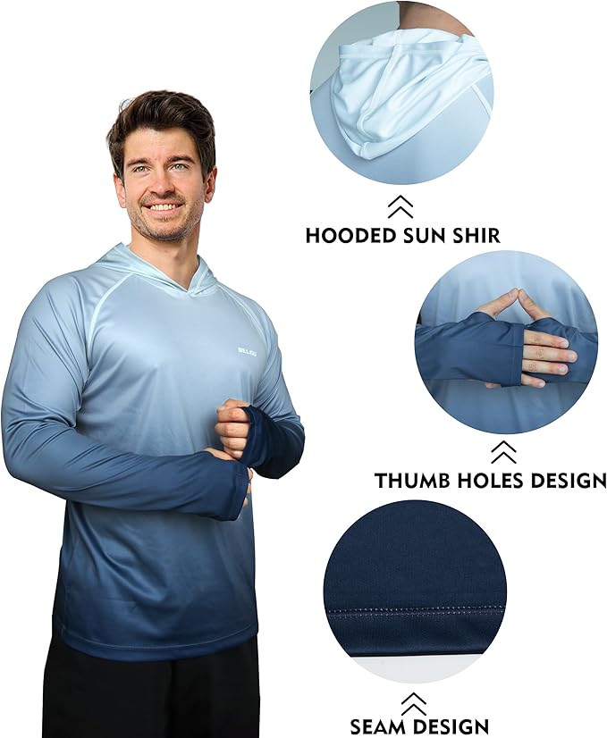 Men's UPF 50+ Sun Protection Hoodie Shirt Long Sleeve SPF Fishing Outdoor UV Hiking Lightweight Shirts