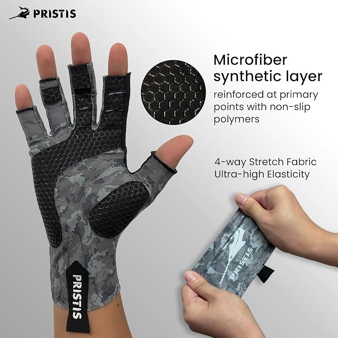 Pristis Half-Finger Fishing Gloves, UPF 50+ Breathable Quick Drying Fingerless Sun Gloves for Women Men, Fly Fishing Hunting Paddling Sailing Kayaking Hiking Canoeing Cycling