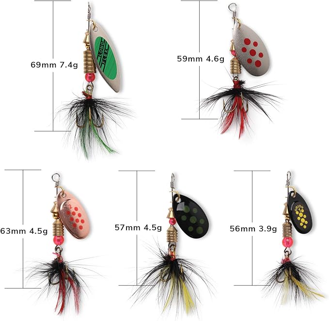 10pcs Fishing Lure Spinnerbait, Bass Trout Salmon Hard Metal Spinner Baits Kit with Tackle Boxes
