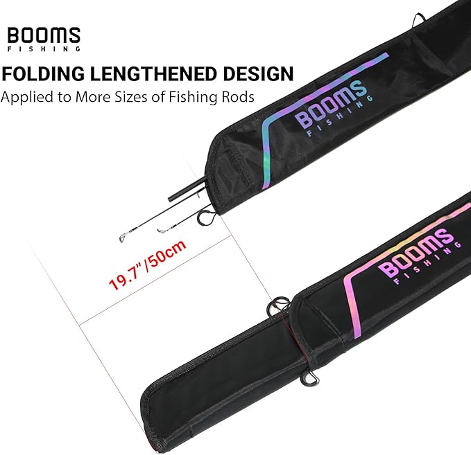 Booms Fishing PB3 6.4ft~8ft Fishing Rod Case, Portable Folded Fishing Pole Case with Two-Way Zippers, 1ft /7.7" Extended Design Fishing Rod Bag, Fit for 2~3 Fishing Poles, 76"~96"