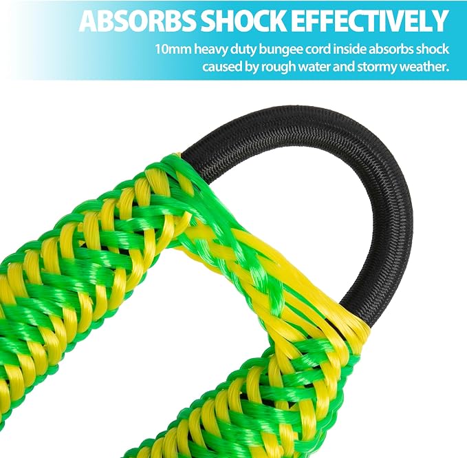 Obcursco Bungee Dock Lines for Boat, Docking Rope with 316 Stainless Steel Clips, Accessories for Jet Ski, PWC, SeaDoo, Pontoon, Center Console, Sets of Two(4ft & 6ft) (Green/Yellow)