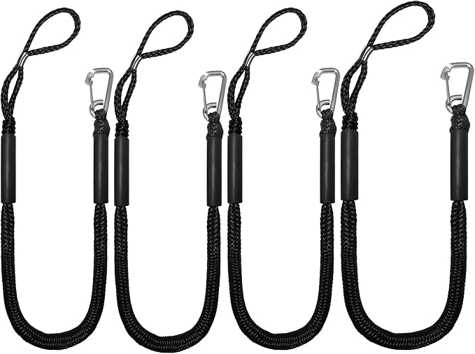 Bungee Dock Lines - Boat Accessories - 4 Feet Shock Cords Docking Rope Mooring Rope for PWC,Jet ski,Pontoon,Kayak,Canoe,Power Boat,Watercraft (Black-Black)