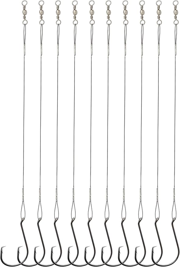 Circle Hooks Rigs Saltwater Steel Leader Wire, 25pcs Heavy Duty Circle Hook with Leader Wire Bass Catfish Fishing Lure Rig