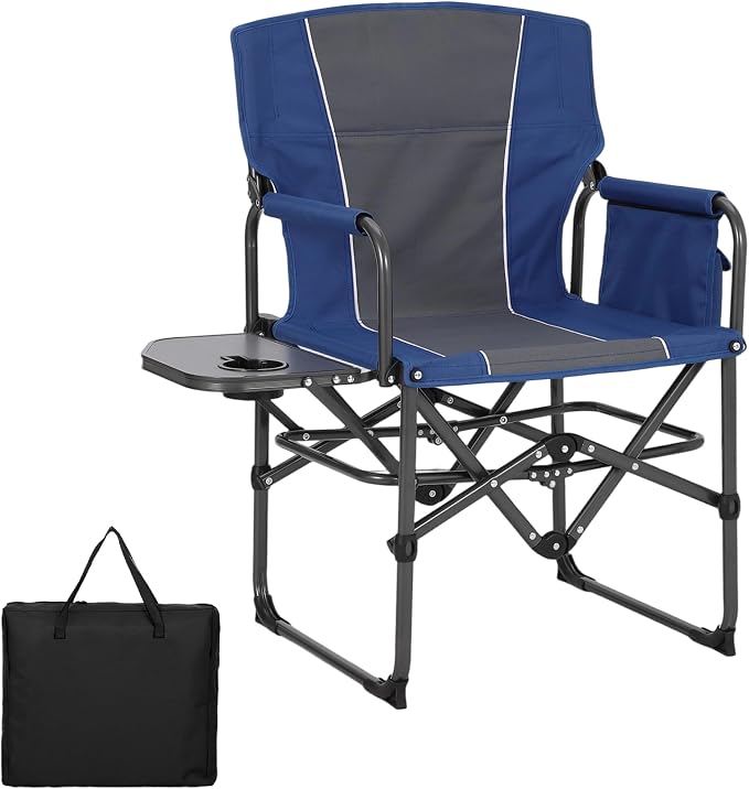Garvee Oversized Camping Directors Chair, Portable Folding Lawn Chairs for Adults Heavy Duty with Side Table, Outdoor Foldable Camp Chair with Pocket for Beach, Fishing, Picnic