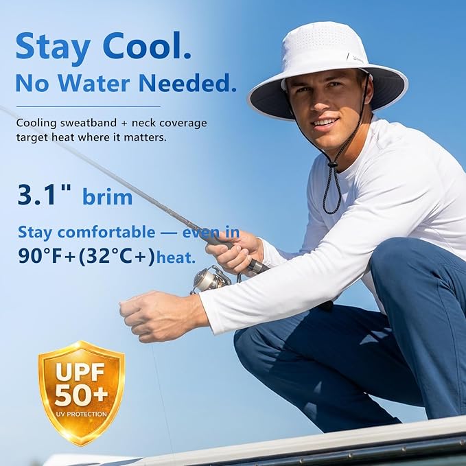TOP-EX UVCoolix™ Cooling Sun Hat for Men Women, UPF 50+ Wide Brim Safari Hat, 360° Breathable Boonie Hats for Hiking, XL/XXL