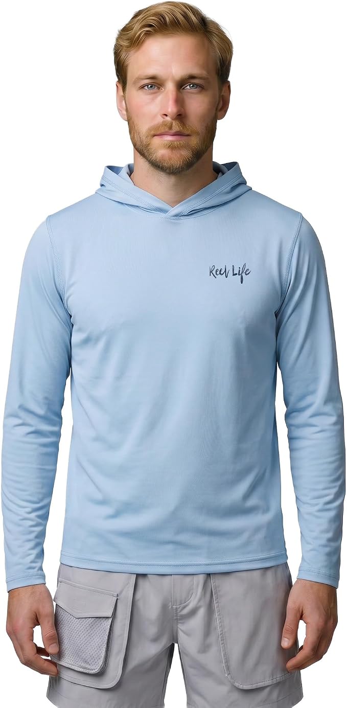 Reel Life UV Long Sleeve Hoodie – Jax Beach Mens Long Sleeve Sun Protection Shirts with Hood