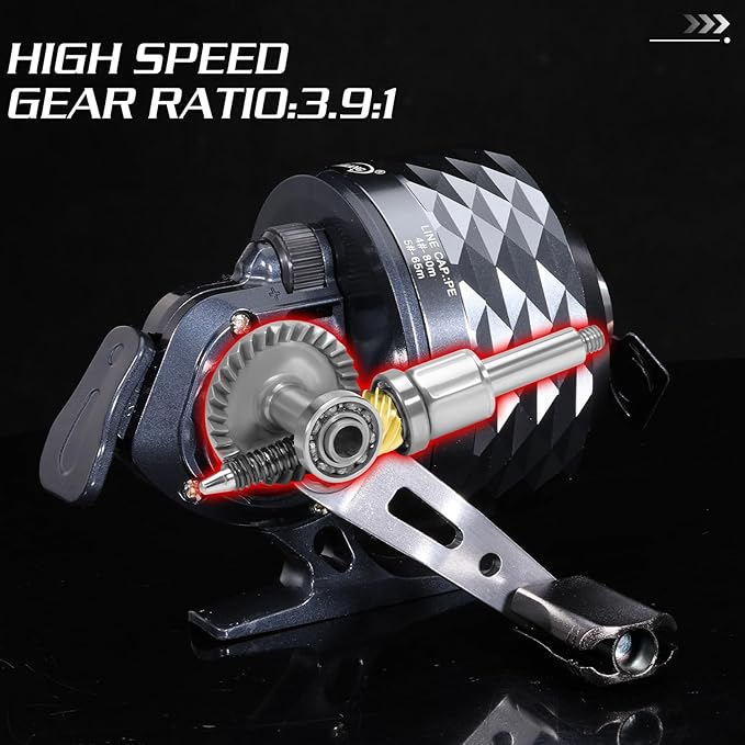Sougayilang Spincast Fishing Reel - 3.9:1 High Speed, All-Metal Gears, 10LB Drag - Easy Push Button Casting for Bass, Trout, Catfish - Left/Right Hand Changeable，Includes Monofilament Line